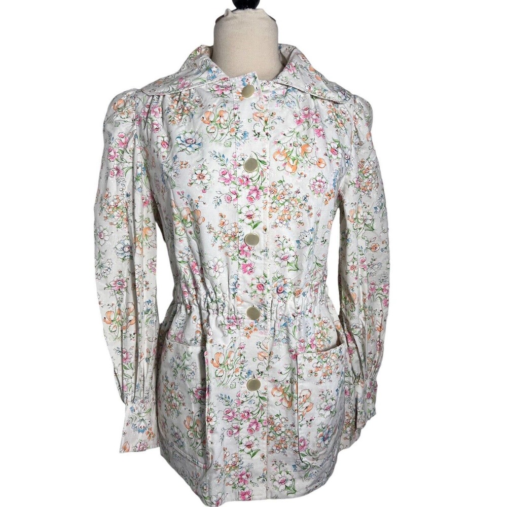 Vintage 60s/70s Fitted Spring Jacket Coat Floral Colorful Lightweight S/M